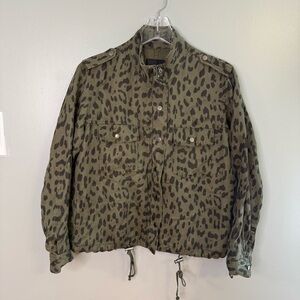 Anthropologie Rails Collins Green Leopard Utility Jacket Cropped Drawstring SM